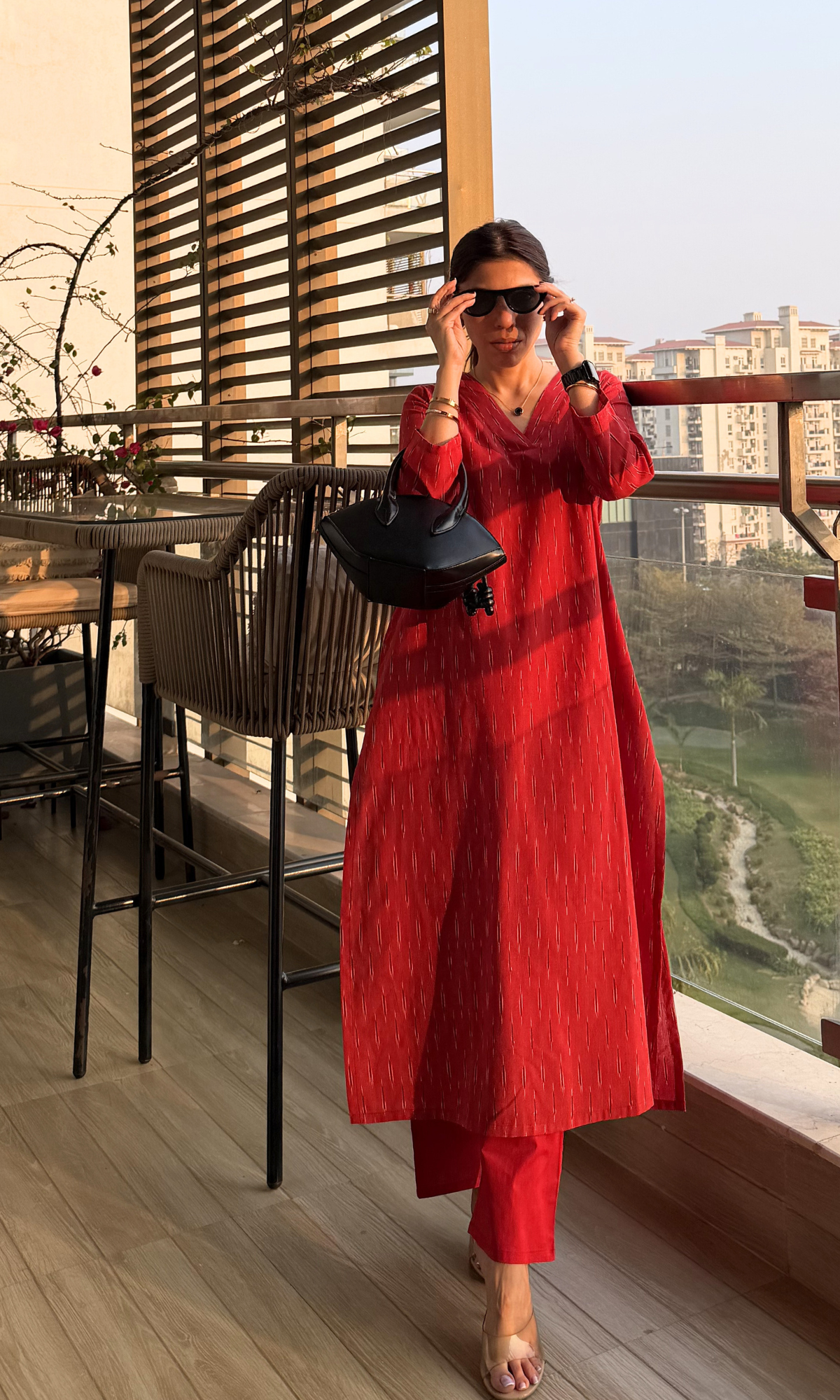 Cherry Red Ikat Kurta & Cotton Pants