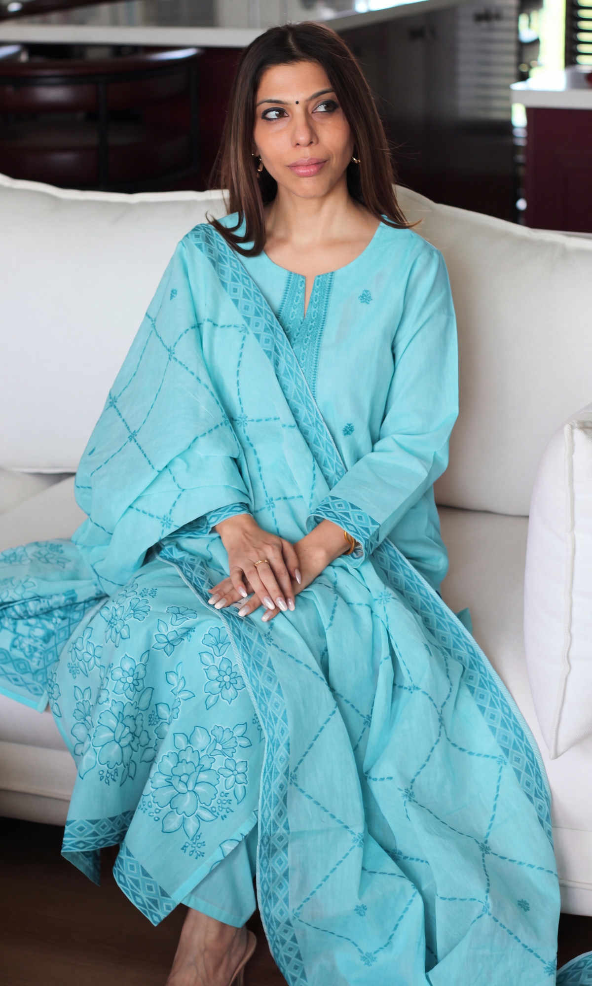 Azure Mist Loom Woven Kurta , Dupatta & Cotton Pants