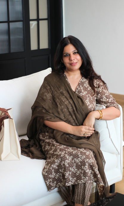 Cotton Kashish Dabu Print Kurta, Pant & Kota Doria Dupatta