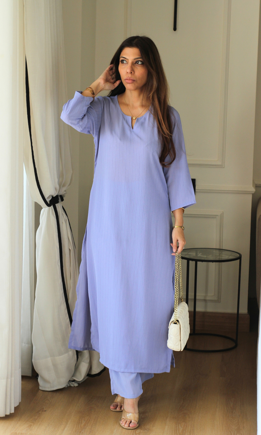 Lilac Stripe Textured Kurta with Pants