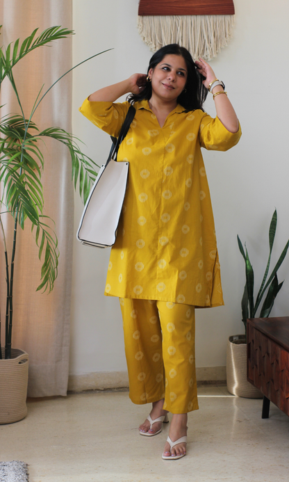 Mustard Yellow Cotton Dobby Collard Co-ord