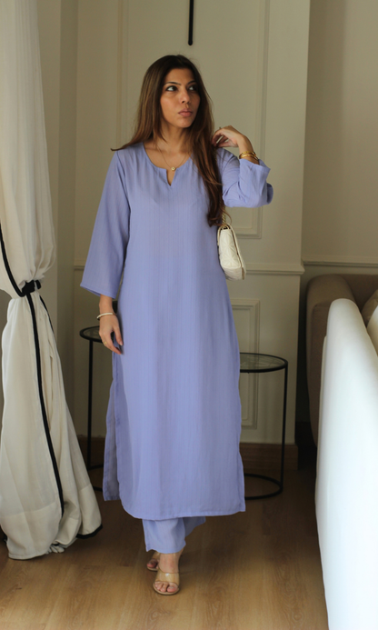 Lilac Stripe Textured Kurta with Pants