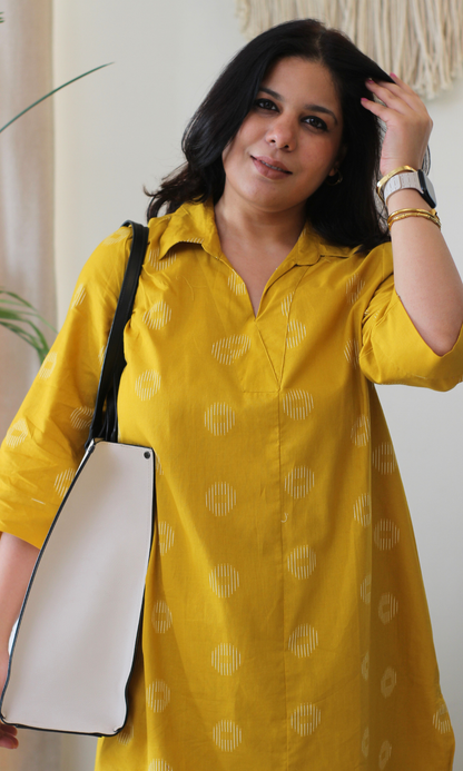 Mustard Yellow Cotton Dobby Collard Co-ord