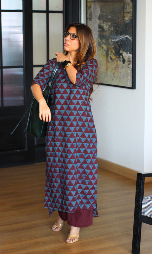 Wine traingle Tales High Low Kurta & Cotton Pants