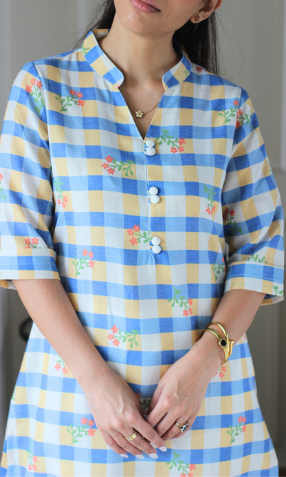 Blue & White Checkered Kurta with Pants