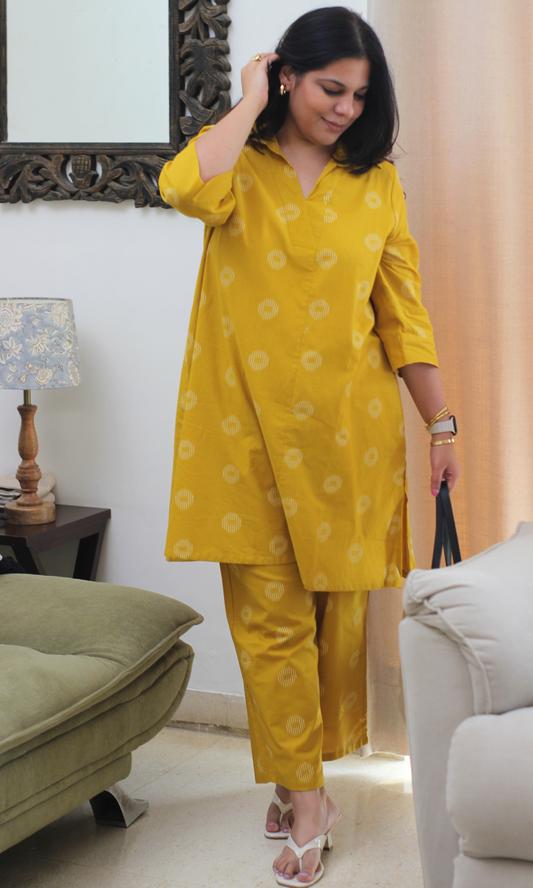 Mustard Yellow Cotton Dobby Collard Co-ord