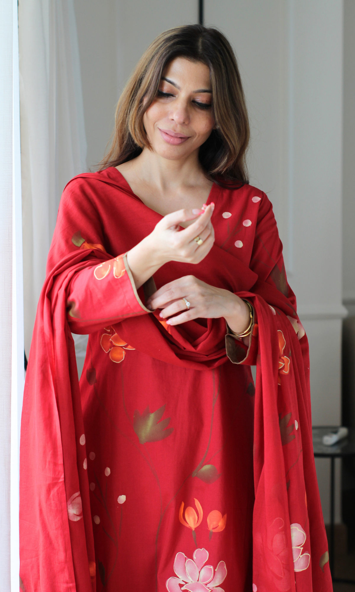 Cotton Gulnaar Handbrush Painted Kurta , Dupatta & Cotton Pants