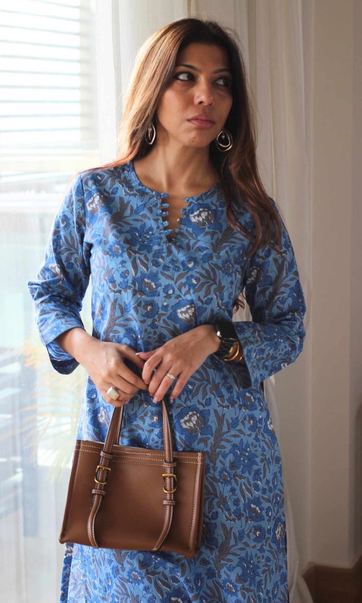 Garden Blue Block Print Kurta & Cotton Pants