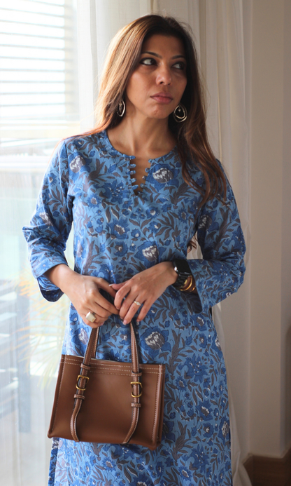 Garden Blue Block Print Kurta & Cotton Pants
