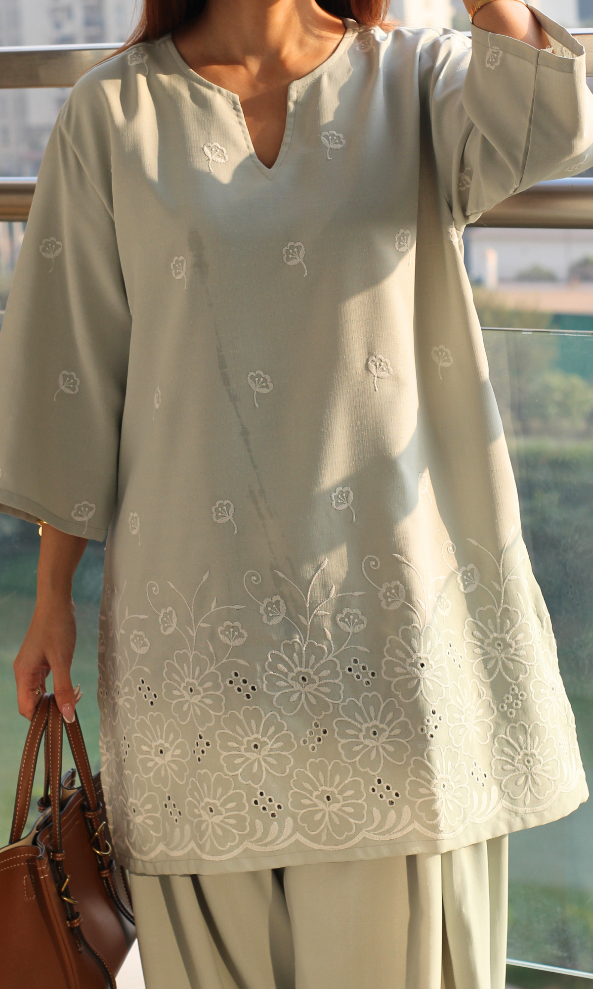 Muted Olive Embroidered Anti Fit Kurta & Farshi Salwaar