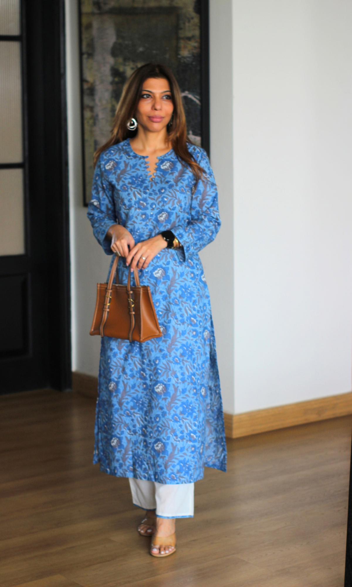 Garden Blue Block Print Kurta & Cotton Pants