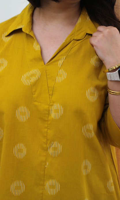 Mustard Yellow Cotton Dobby Collard Co-ord