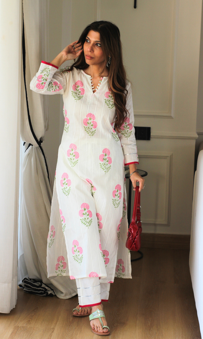 Cotton Lurex Blush Printed Kurta with Pants