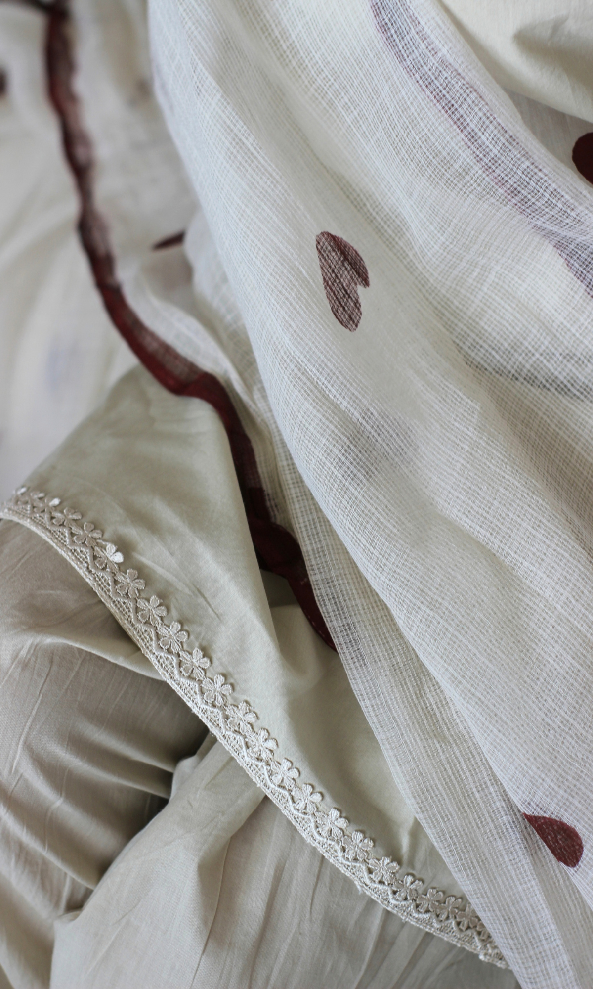 Red Hearts Hand Pianted Cotton Kurta, Farshi Salwaar & Kota Handpainted Duptaa
