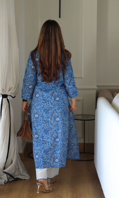 Garden Blue Block Print Kurta & Cotton Pants