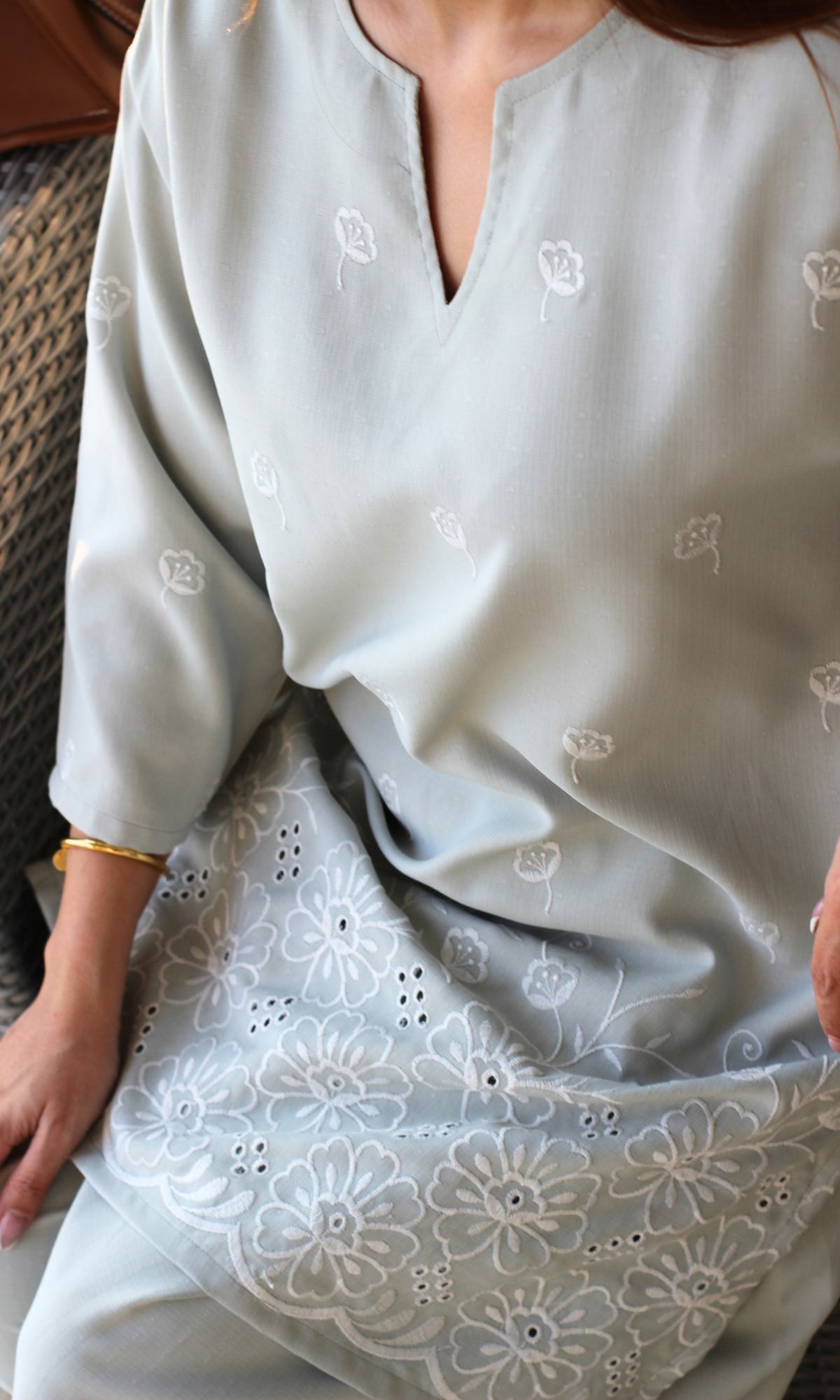 Muted Olive Embroidered Anti Fit Kurta & Farshi Salwaar