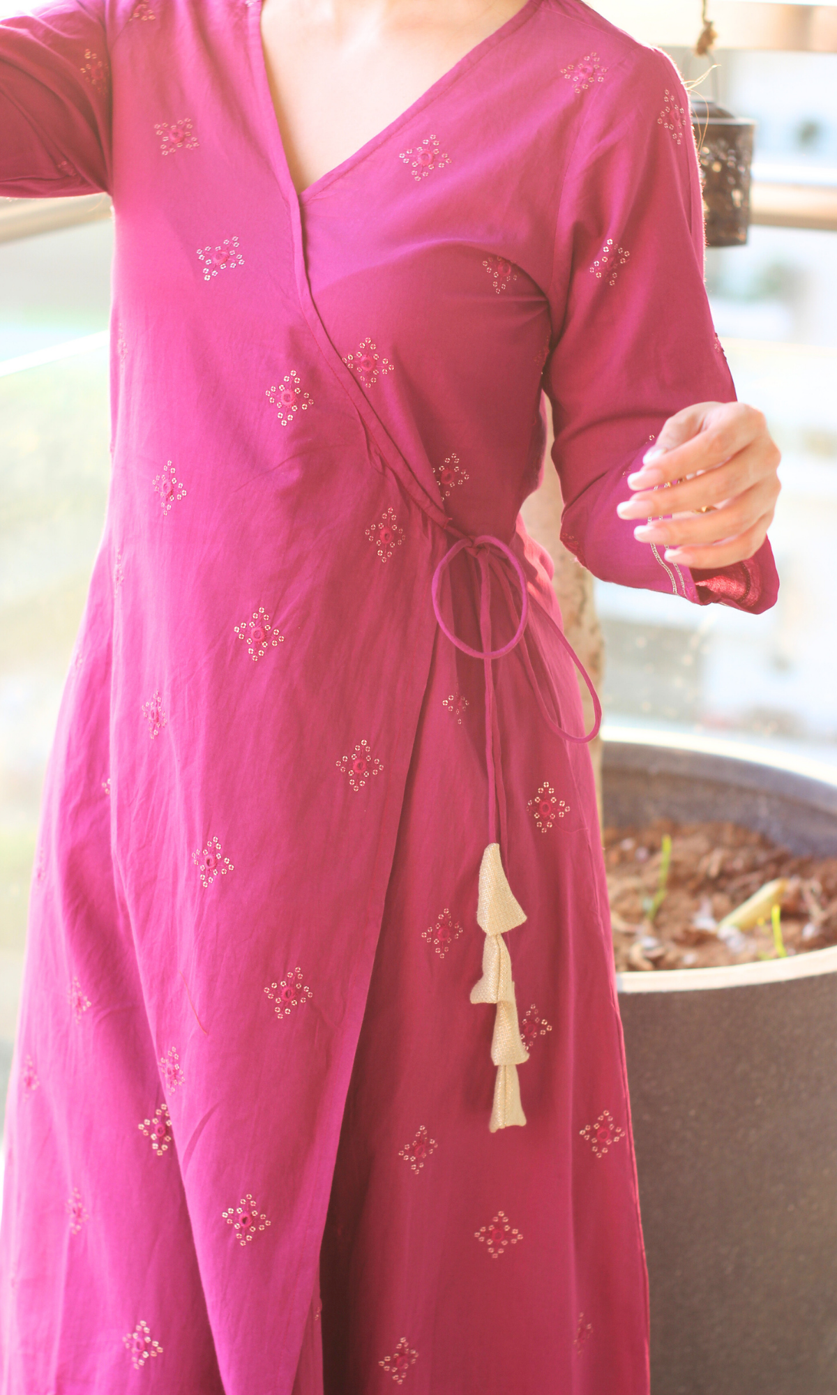 Mulberry Embroidered Cotton Angrakha Kurta & Pants