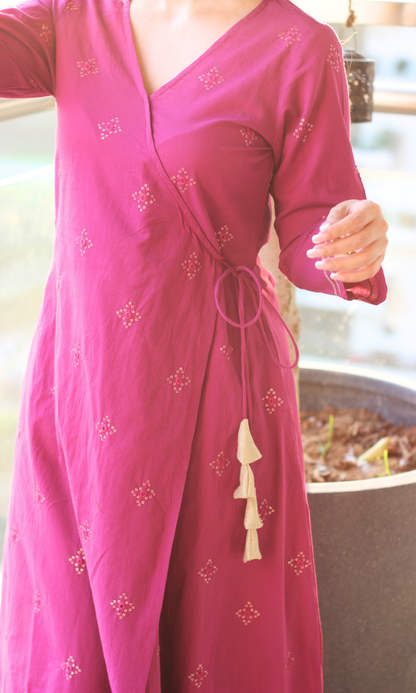 Mulberry Embroidered Cotton Angrakha Kurta & Pants