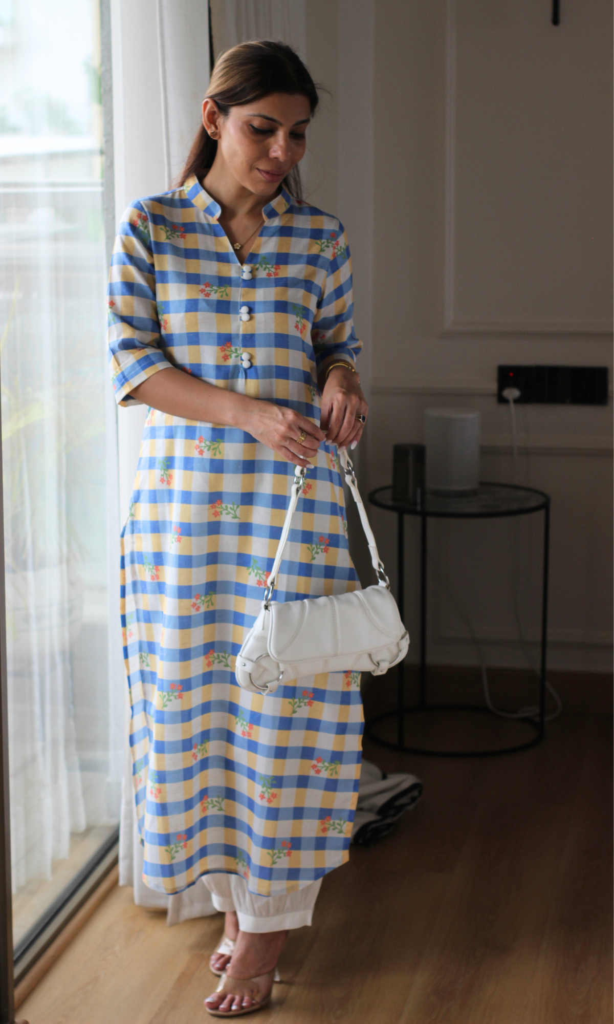 Blue & White Checkered Kurta with Pants