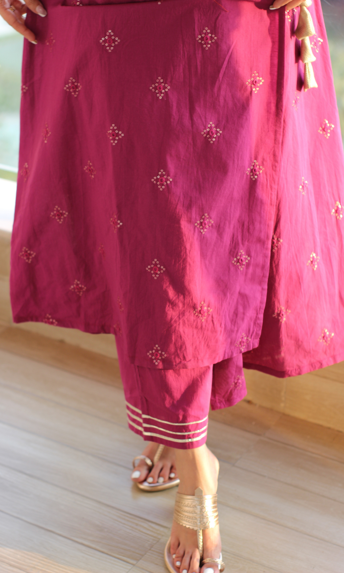 Mulberry Embroidered Cotton Angrakha Kurta & Pants