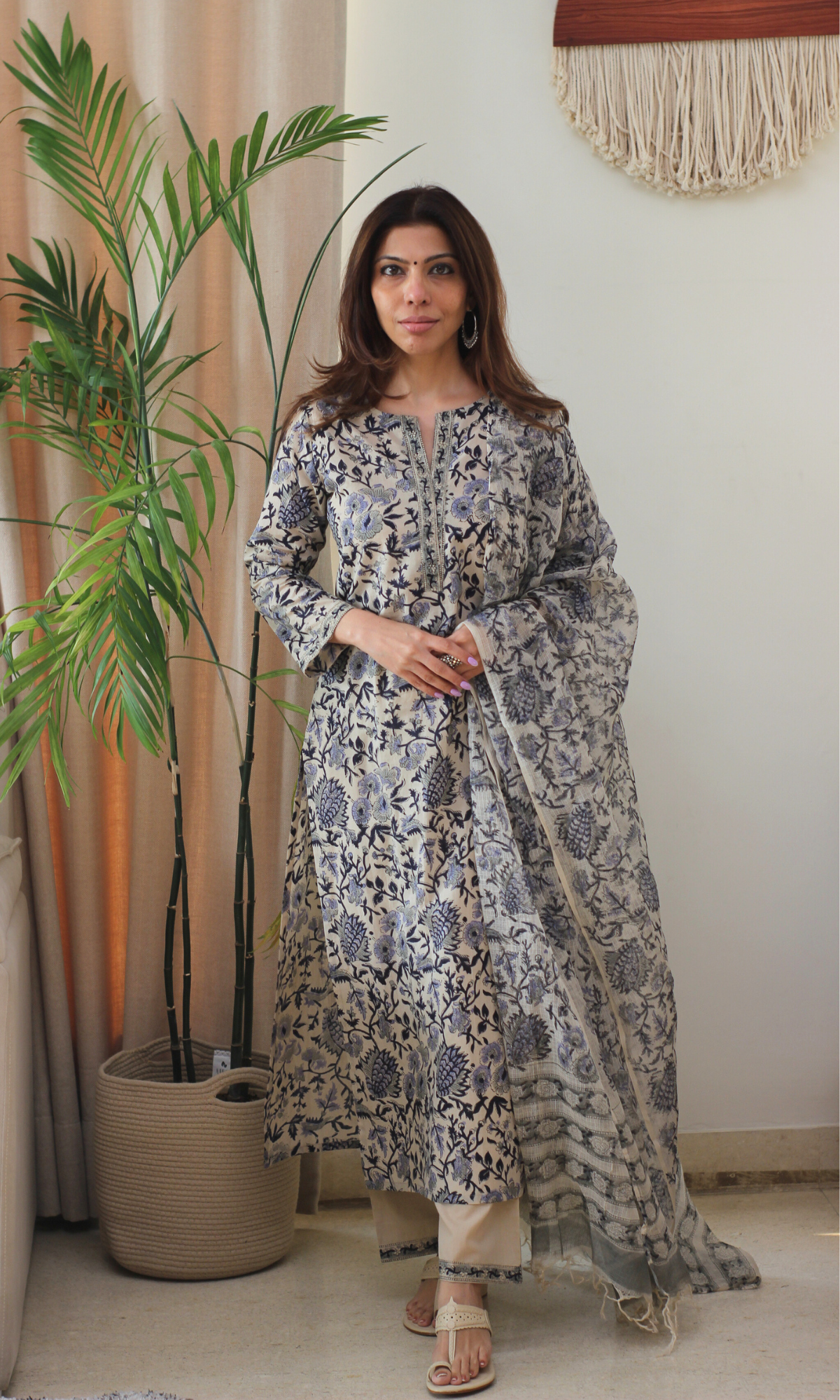 Saira Neelam Kalamkari Print Kurta, Kota Dupatta & Cotton Pants