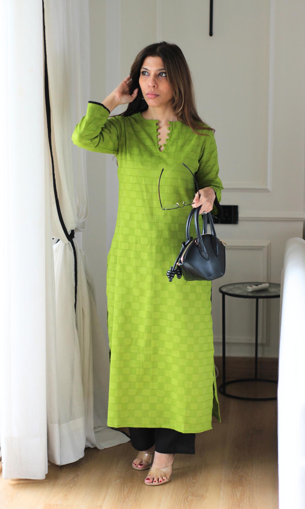Navya Green Checkered Kurta with Cotton Pants