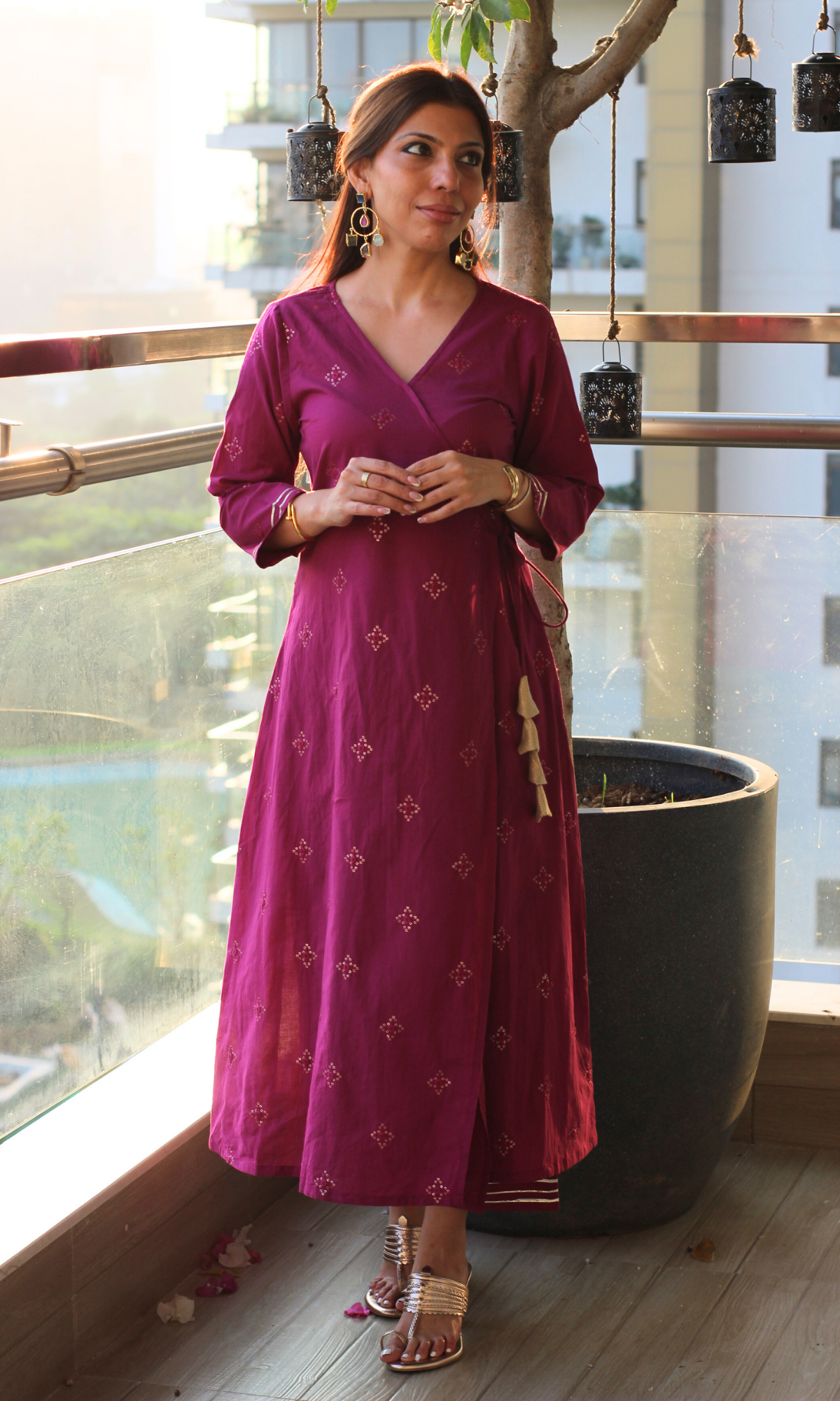 Mulberry Embroidered Cotton Angrakha Kurta & Pants