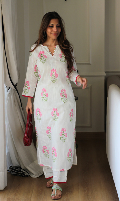 Cotton Lurex Blush Printed Kurta with Pants