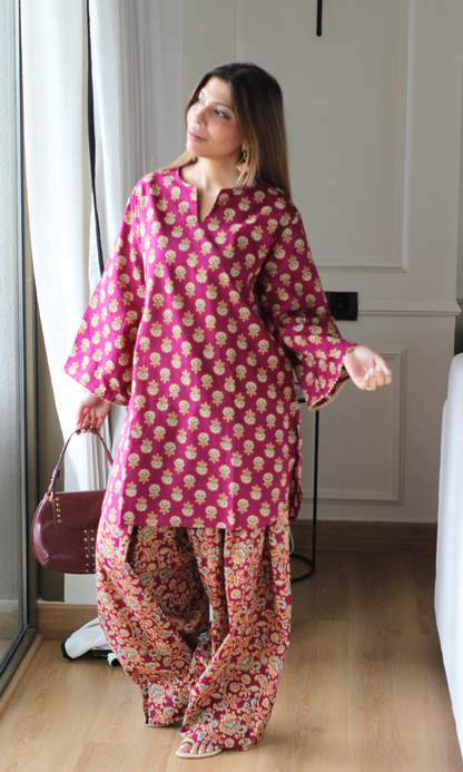 Ela Mulberry Kalamkari Kurta with Farshi Salwaar
