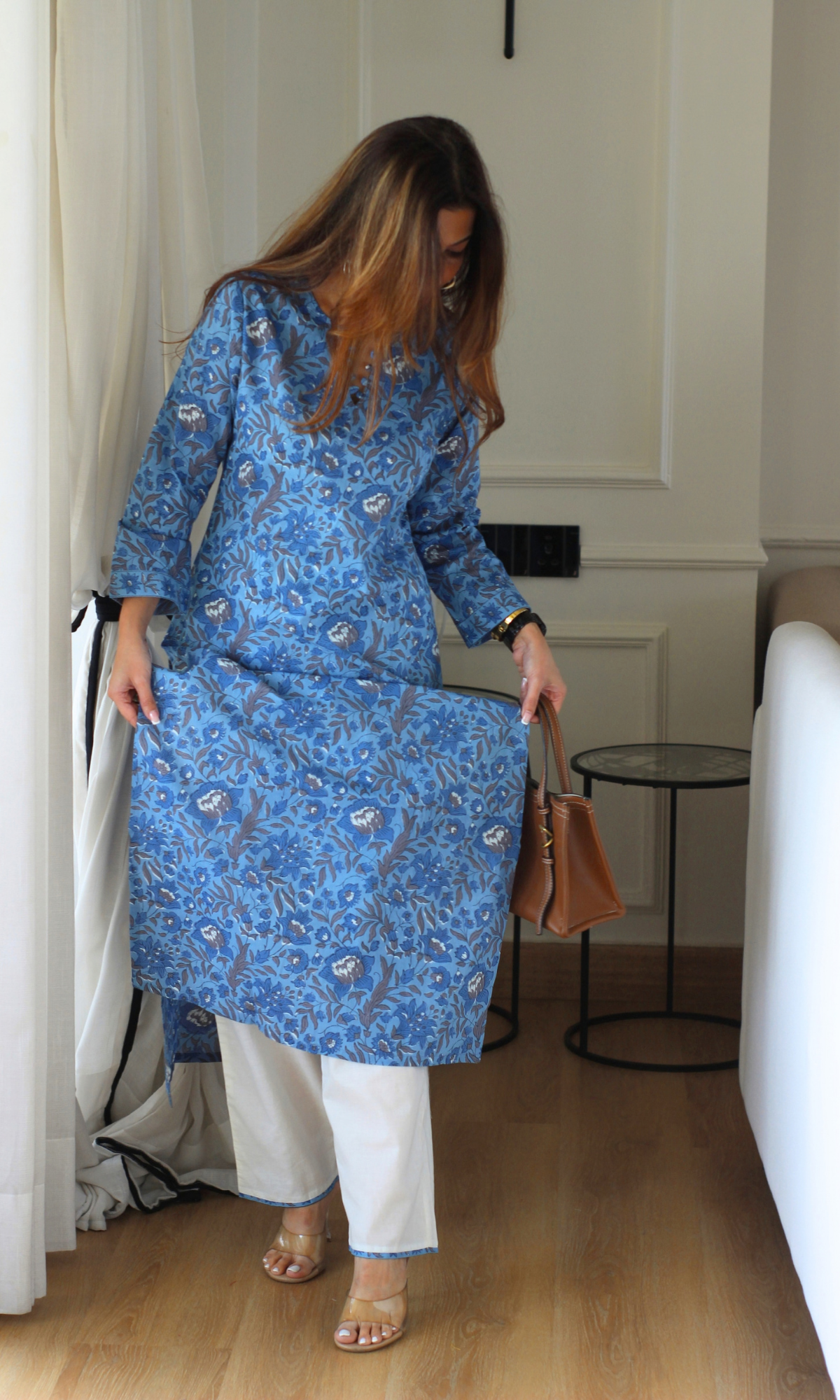 Garden Blue Block Print Kurta & Cotton Pants