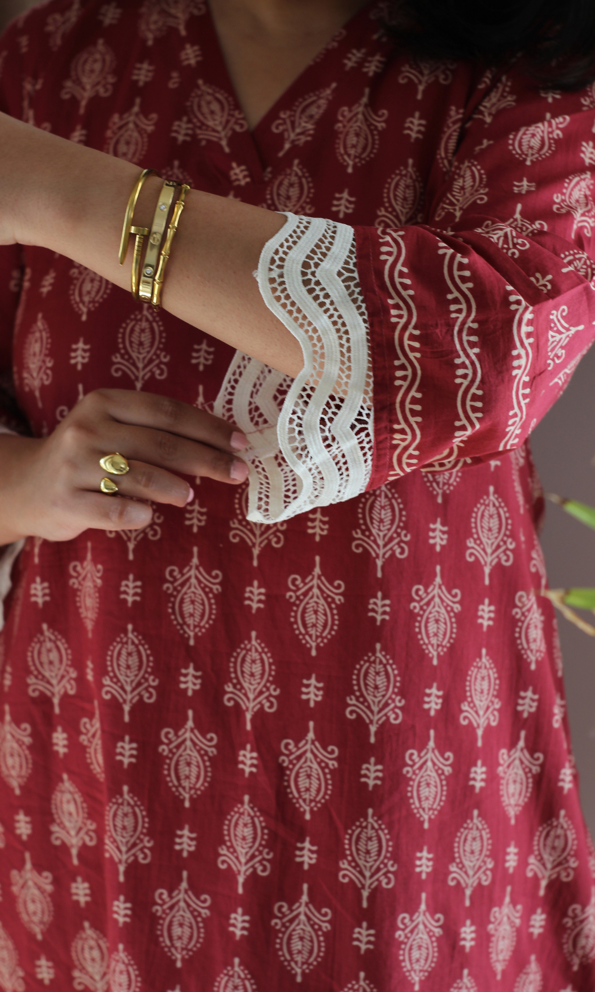 Mulberry Laced Printed Kurta with Farshi Salwaar