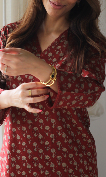 Earthy Red Booti Print Kurta with Farshi Salwaar