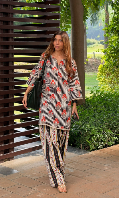 Black Kinari Block Print Kurta with Farshi Salwaar
