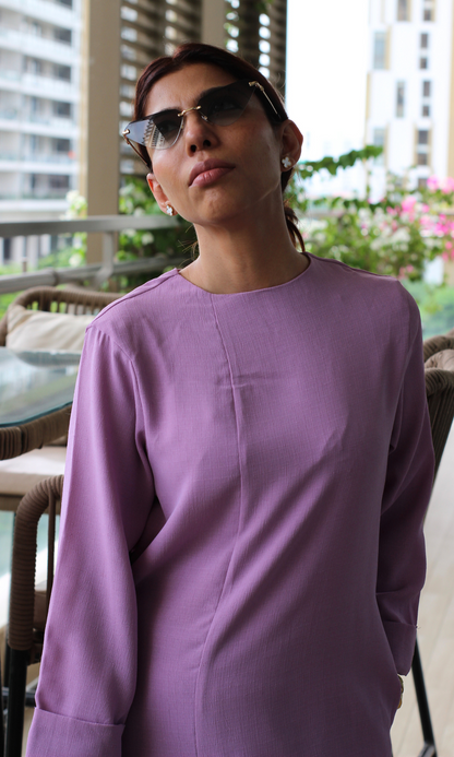 Misty Pink Boat Neck Front Slit Textured Co-ord