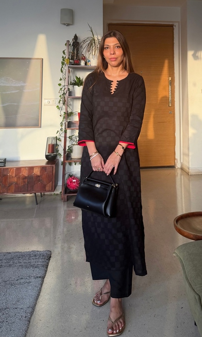 Navya Black Checkered Kurta with Cotton Pants
