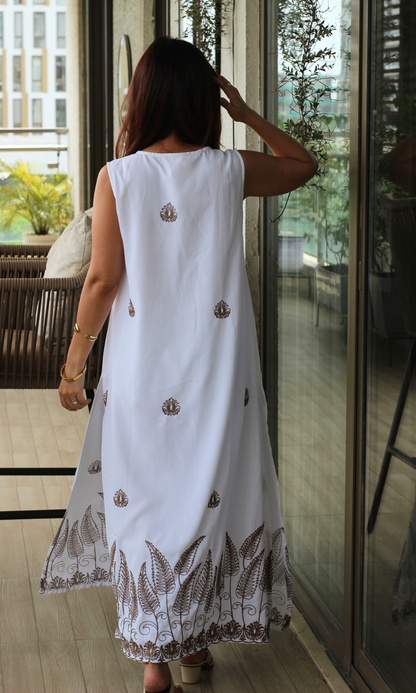 Ivory Fern Embroidered A line Kurta & Pant