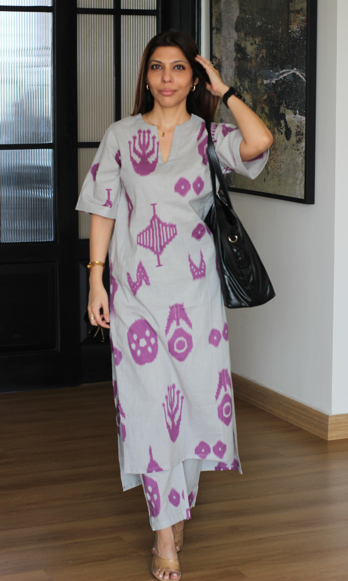 Ash Blue & Purple Nomad Print Cotton Low High Style Co-ord