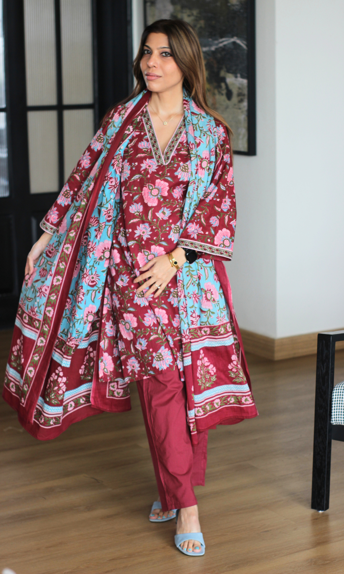 Albeli Cotton Block Printed Kurta , Dupatta & Cotton Pants