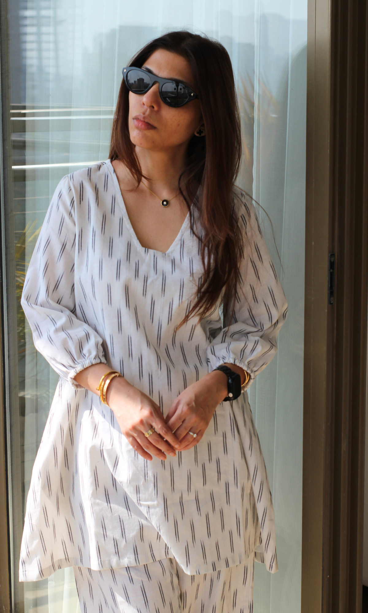 Handloom Ikat White & Black A line Kurta & Bottom Coord