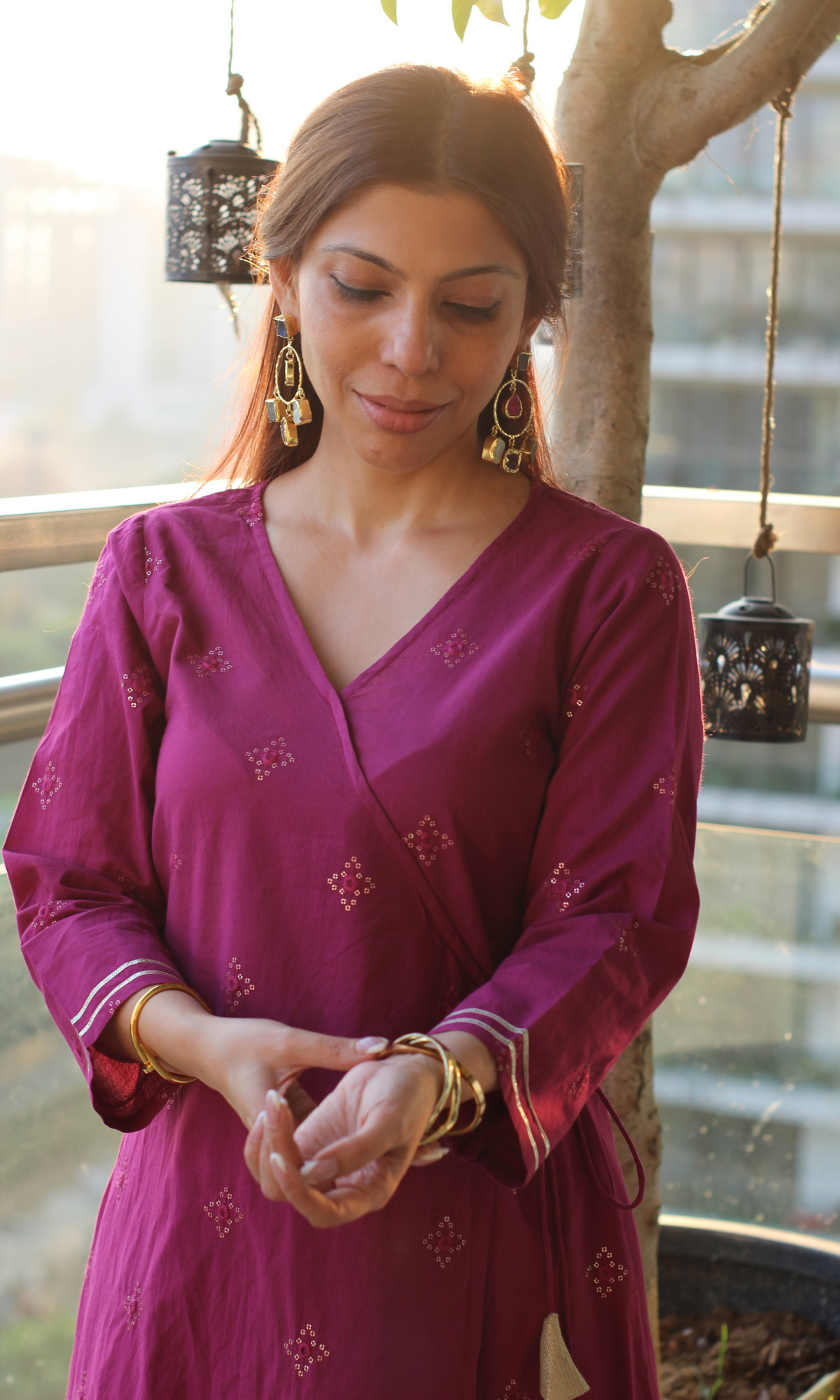 Mulberry Embroidered Cotton Angrakha Kurta & Pants