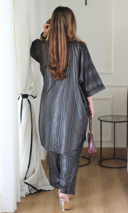 Midnight Striped Lurex Kaftan Co-ord