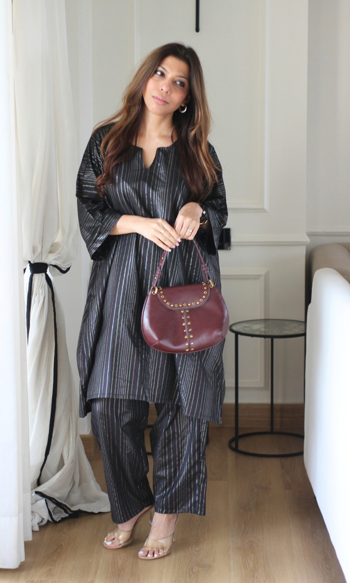 Midnight Striped Lurex Kaftan Co-ord