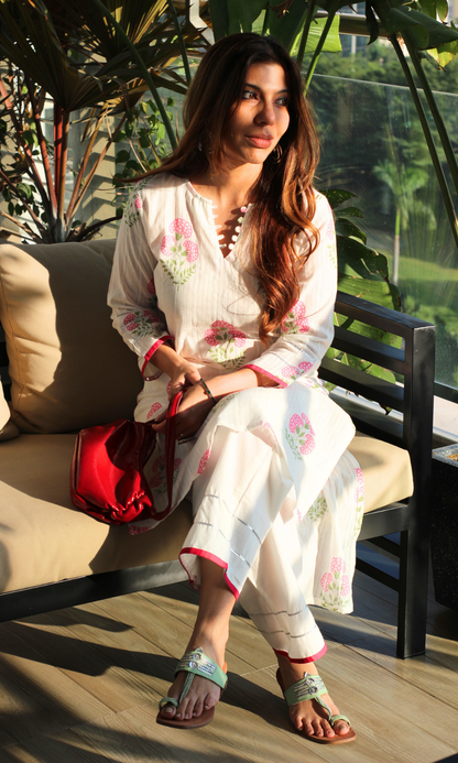 Cotton Lurex Blush Printed Kurta with Pants