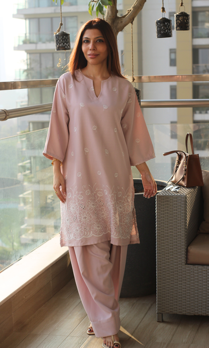 Mauve Mist Embroidered Anti Fit Kurta & Farshi Salwaar