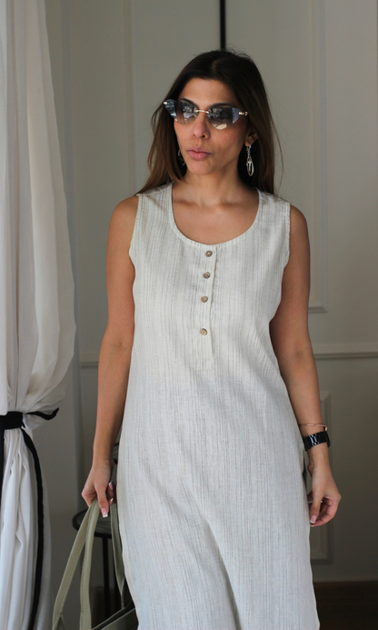 Beige & Black Round Neck Kurta & Cotton Pants
