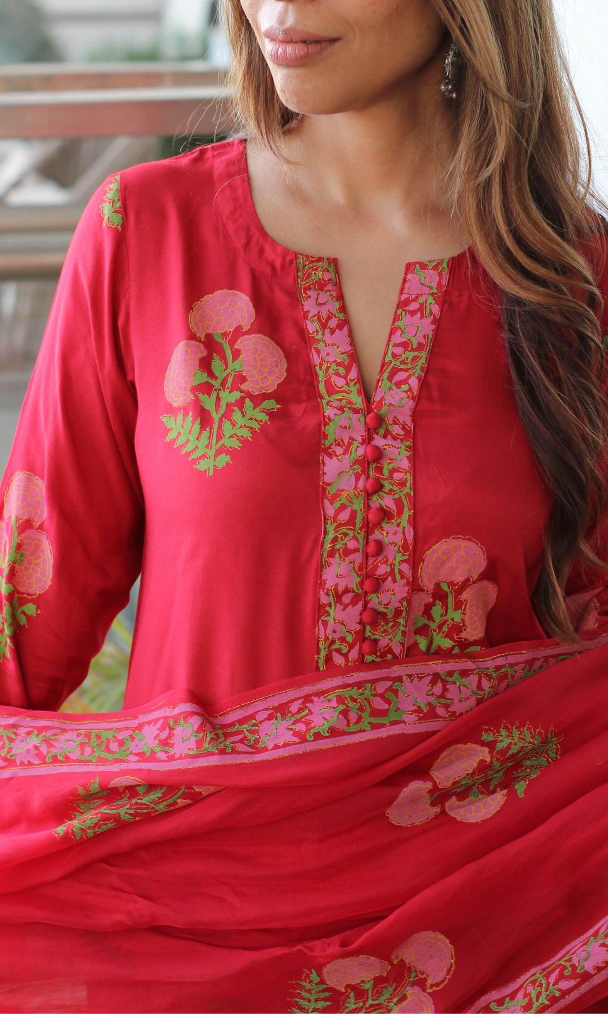 Lal Ishq Muslin Block Print Kurta, Pant & Organza Dupatta