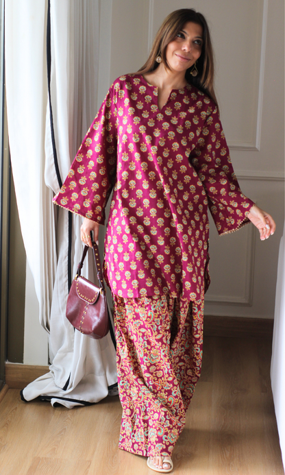 Ela Mulberry Kalamkari Kurta with Farshi Salwaar