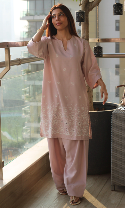 Mauve Mist Embroidered Anti Fit Kurta & Farshi Salwaar
