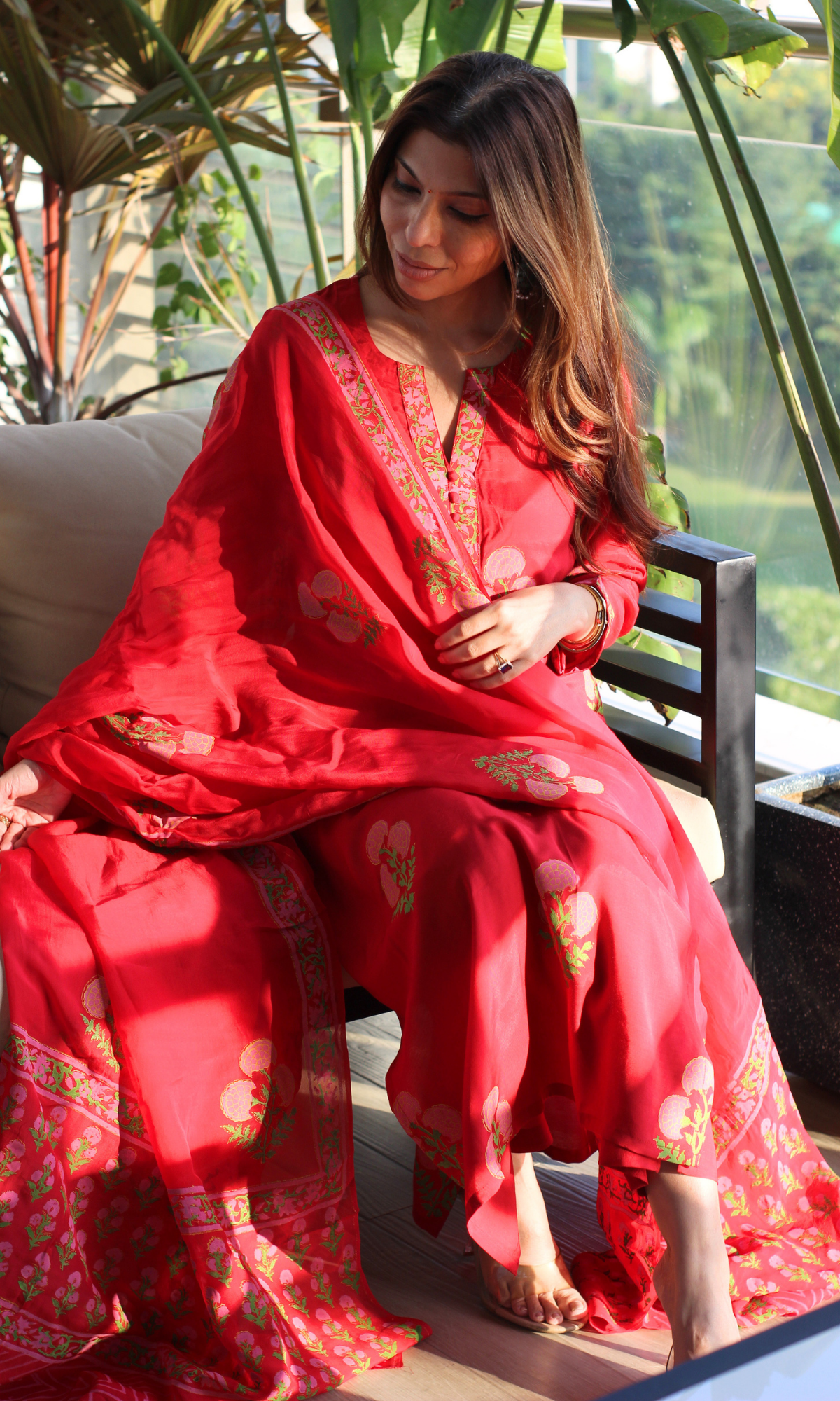Lal Ishq Muslin Block Print Kurta, Pant & Organza Dupatta