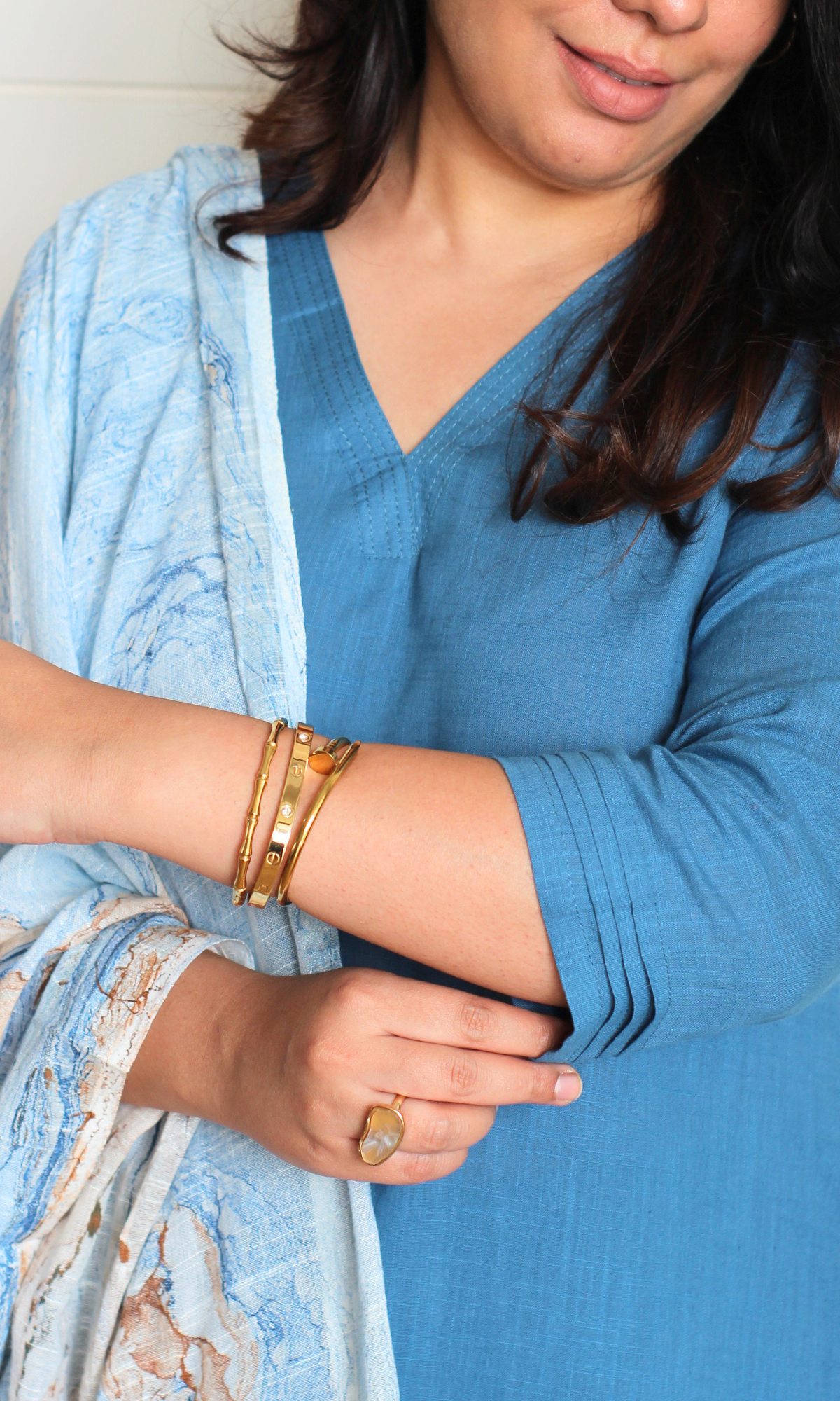 Cotton Slub Lagoon Blue Suit With Slub Mirage Dupatta